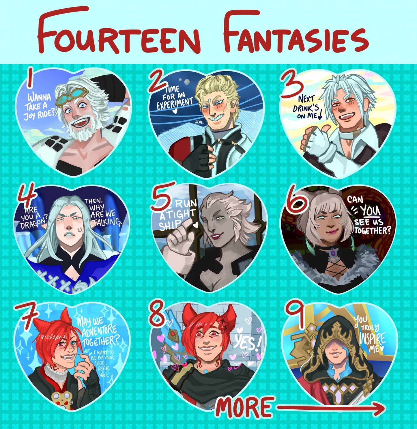 Fourteen Fantasy Heart Buttons!