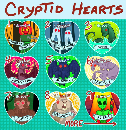 Cryptid Heart Buttons!