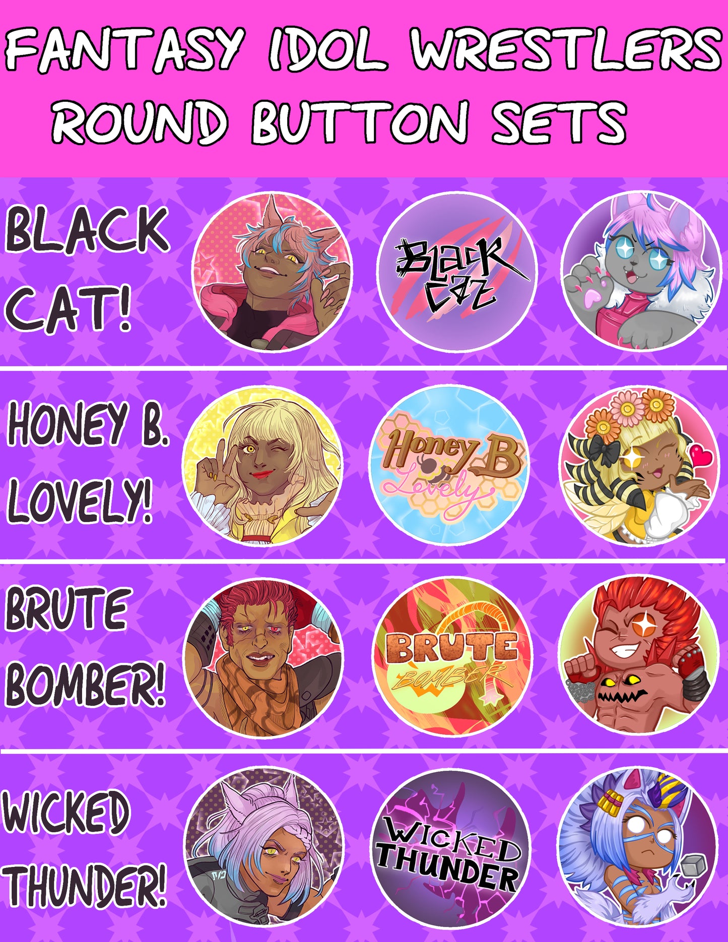 Fantasy Idol Wrestlers Raid Round Button Sets!