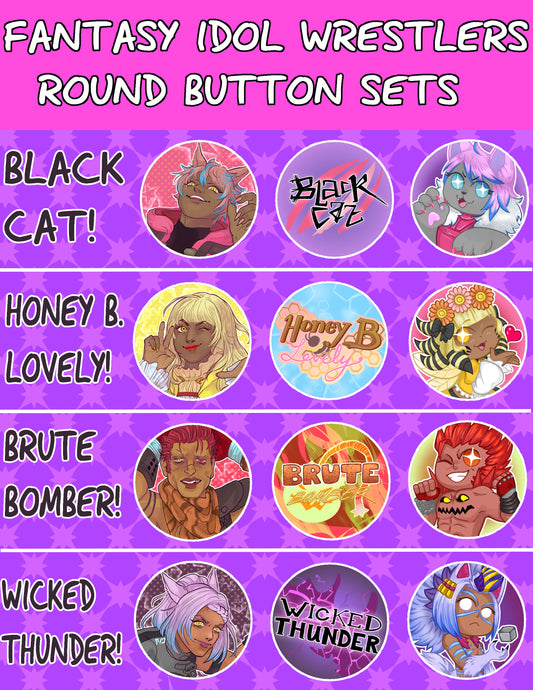Fantasy Idol Wrestlers Raid Round Button Sets!